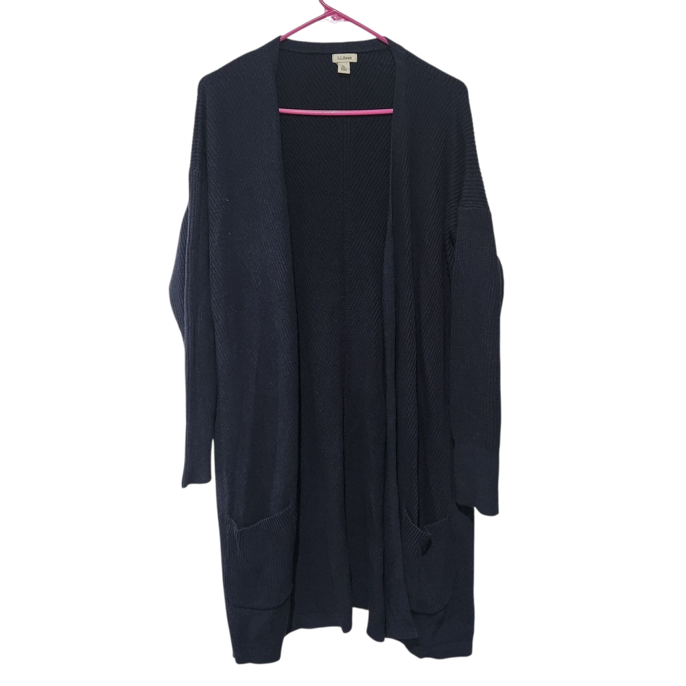 LL.Bean Navy Blue Sweater Cardigan Open Front With Pockets Size XL
